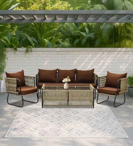 Seville 3+1+1 Seater Rope Sofa Set in Cream Beige and Brown Finish