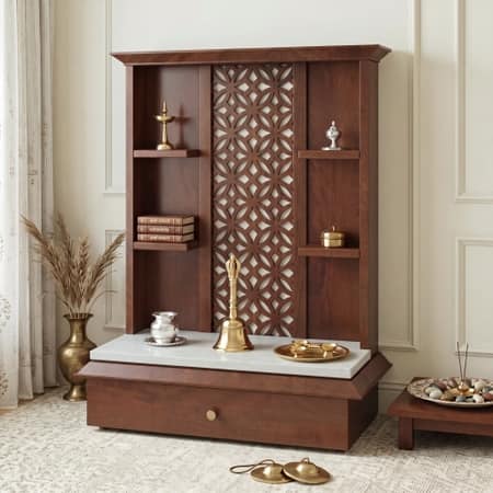Aroha Small Solid Wood and Banswara Preyer Unit In Honey Finish