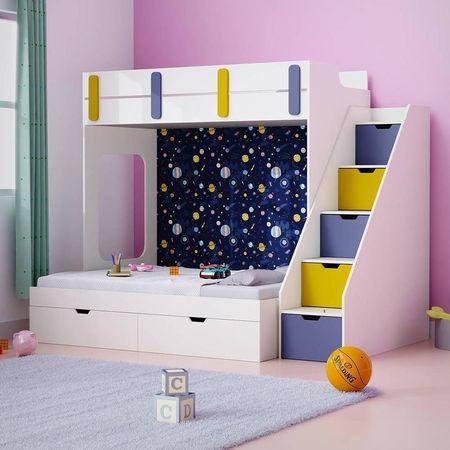 Pattern Dreams Bunk Bed with Storage in White Colour BKBB018