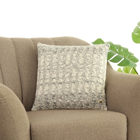 Cable Knit Dark Grey  And Natural Cotton Cushion Cover 18X18 Inches