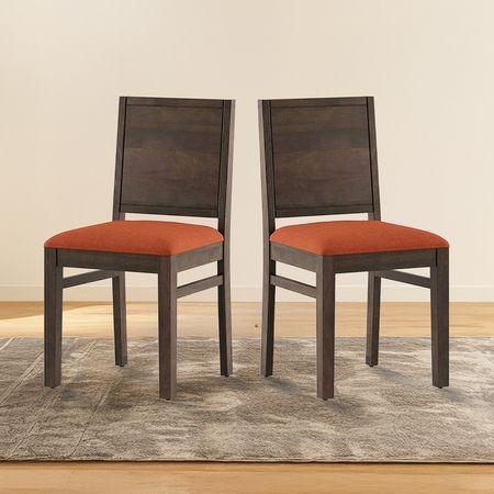 Atlas Dining Chairs Set Of 2 Finish In Danish Walnut Finish With Burnt Orange Colour Fabric