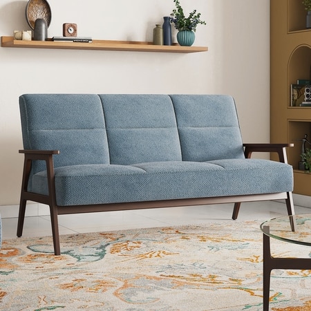 Logan 3 Seater Wooden Sofa in Blue Colour