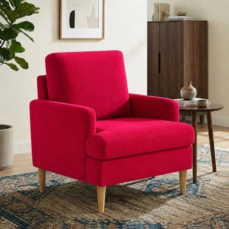 Oliver Boucle Fabric Lounge Chair in Red Colour