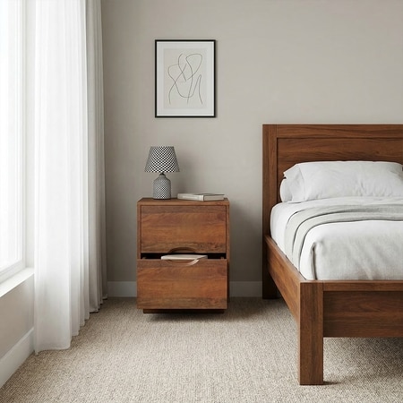 Zephyr Bedside Table in Amber Walnut Finish