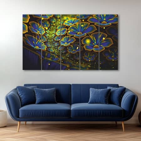 The Castle Decor Yellow Modern Flower Wall Art Set of 5 27x48 Inch