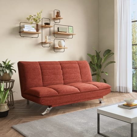 Edo 3 Seater Click Clack Sofa Cum Bed in Dark Coral Colour