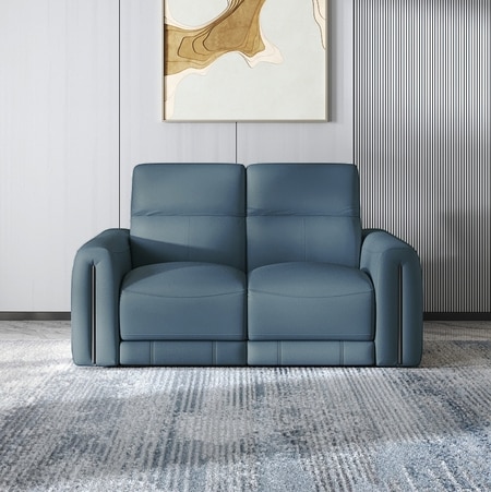 Linaro Leather 2 Seater Double Motor Recliner In Blue Colour