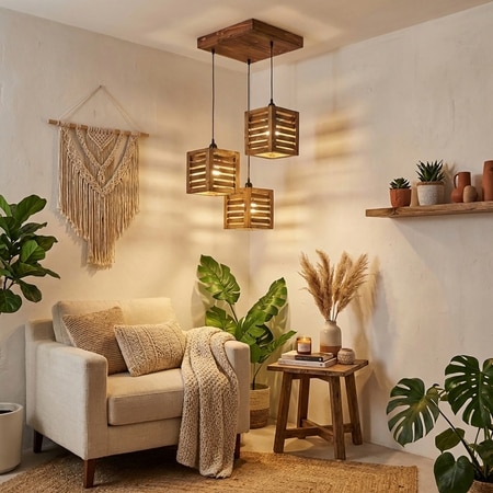 Lyon Brown Solid Wood Cluster Hanging Light