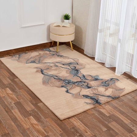 Presto Blue Abstract Hand Tufted Wool Carpet 5X7 Feet
