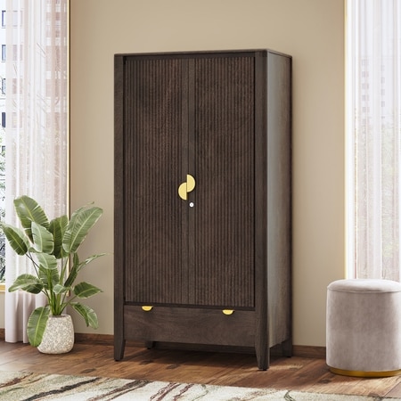 Toledo Solid Wood 2 Door Wardrobe In Dark Chestnut Finish