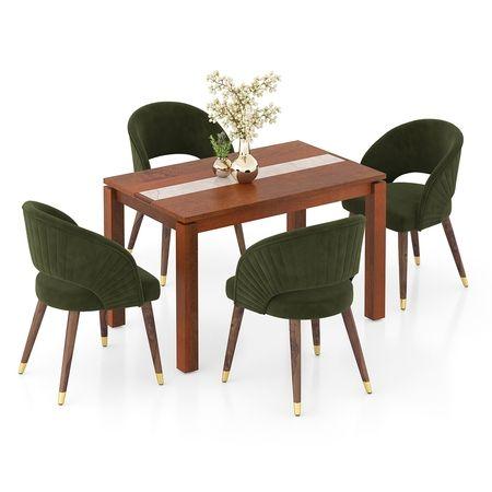 Atlas Crest Solid Wood 4 Seater Dining Table With Celia Accent Dining Chairs