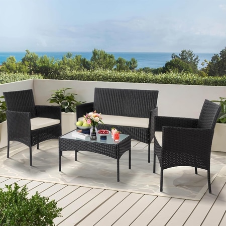 Carry Bird Wicker Patio Furniture Accessorie 4 Seater Sets In Black And Beige Colour