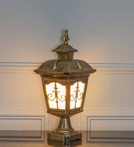 MULLION Antique Gold Outdoor Pedestal Gate Light