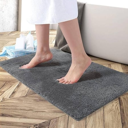 Theresa Grey Solid Natural Fiber 30x18 inches Anti-Skid Bath Mat
