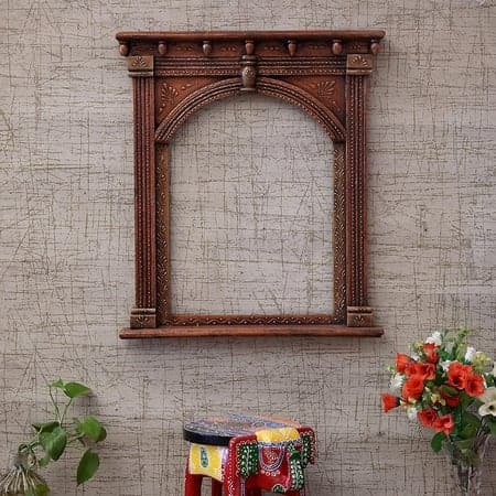 Desert Art Wooden Handpainted Jharokha Wall Frame 18 x 21 Inch in Copper Finish