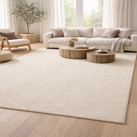 ALTON Wool Rectangle Carpets Hand Tufted in Beige Colour