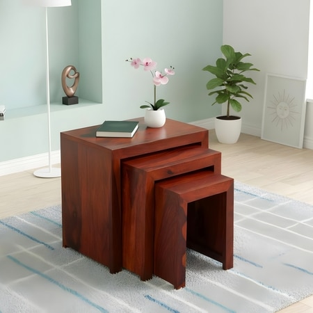 Oakland Sheesham Wood Contemporary Set Of 3 Nesting Tables In Honey Finish