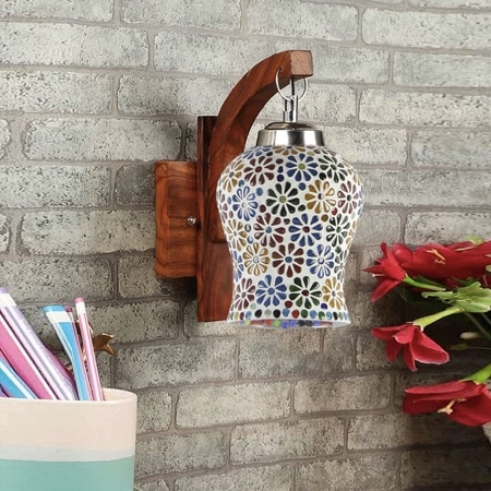 Devansh Solid Wood Electric Wall Light in Brown Colour with Multi Shade Count of 1 Light