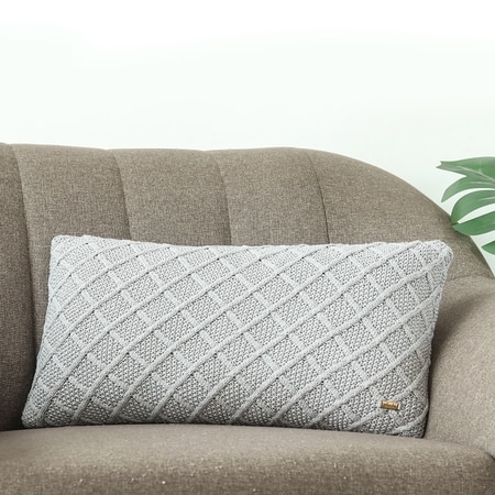 Crest Light Grey Decorative Cushion Cover 12X20 Inches