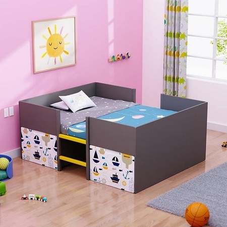 Step Engineered Wood Drawer Storage Bed in Grey Colour