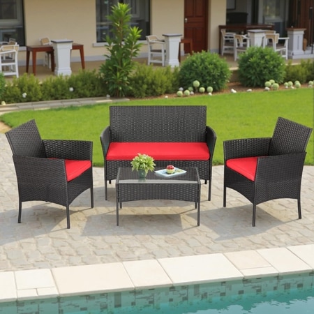 Carry Bird Wicker Patio Furniture Accessorie 4 Seater Sets In Black And Red Colour