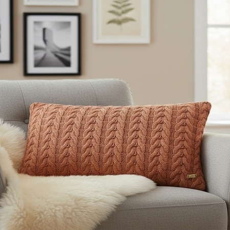 Colette Rosy Brown Cotton Knitted Cushion Cover 12X20 Inches