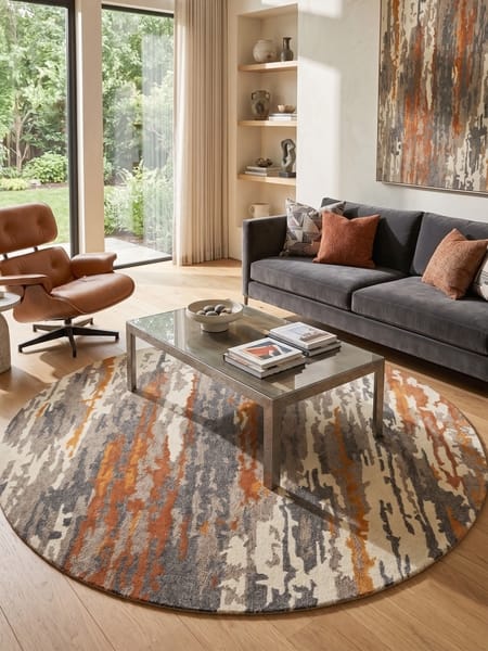 Saraswati Global Abstract Wool Viscose Hand Tufted Carpet in Orange 10X10 ft