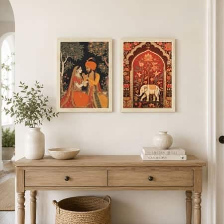 The Castle Decor Rajasthani Madhubani Wall Art Set of 2 10x13 Inch