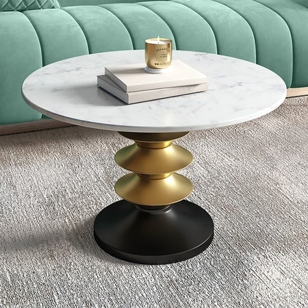 Mira Banswara Marble And Metal Coffee Table In Glossy Gold Finish