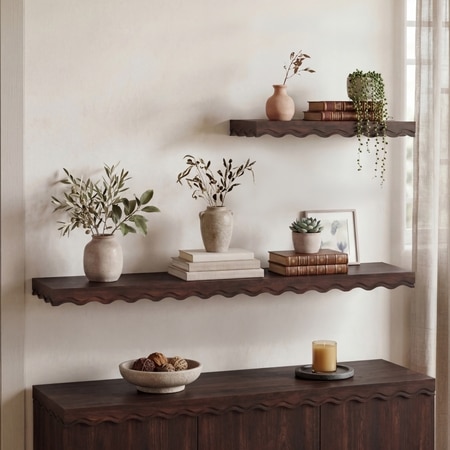 Ruki Set Of 2 - Medium And Large Wall Shelves In Toasted Walnut Finish