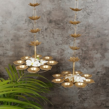 Hanging Dia Urli Set Of 2 In Gold Colour