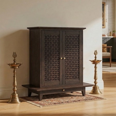 Devoto Solid Wood Prayer Unit 2 Door In Dark Chestnut Finish
