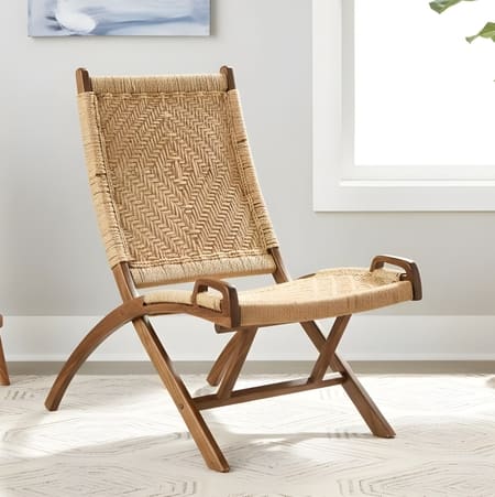 NatWest Sheesham Wood Vintage Balcony Chair in Natural Jute Rope Canning
