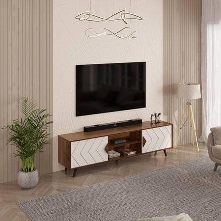 Wilbrome Engineering Wood Floor Standing TV Entertainment Unit Set Top Box Stand/TV Cabinet with Shelves for Books & Decor Display Unit, Upto 75 Inches (Brown Maple & White)