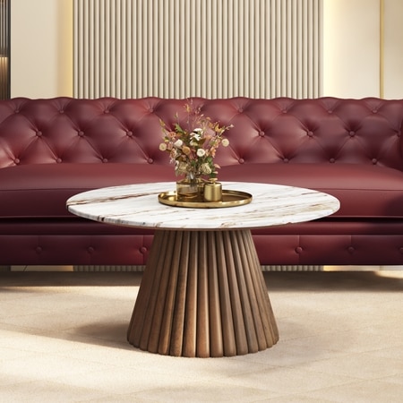 Sienne Round Solid Wood and Toronto Coffee Table in Bronzed Oak Finish