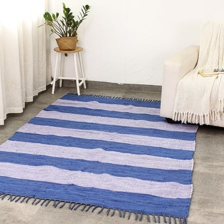Cherai 1 Recycle Chindi Rug  With Blue Colour
