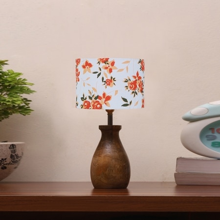 Devansh Multicolor Cotton Table Lamp With Wood Natural Base (7X13 Inches)-15