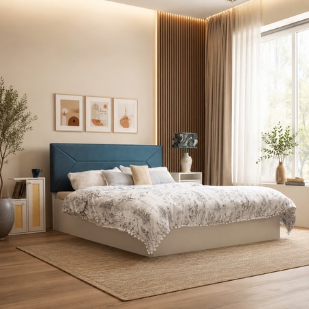 Niyama Engineered Wood Queen  Size Bed With Hydraulic Storage (Melamine Finish, White Colour)