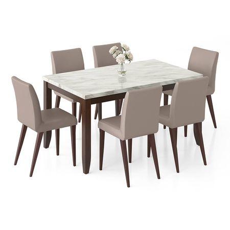 Matteo Engineered Wood 6 Seater Dining Table With Set Of 6 Persica Dining Chairs (Finish- Dark Walnut)