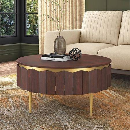 Keoni Round Solid Wood Coffee Table In Claret Mahogany Finish