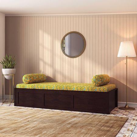 Harvey Diwan in Mahogany Finish with Yellow Fabric Colour