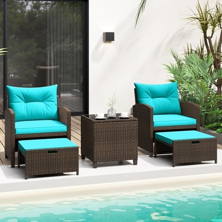 Carry Bird Wicker Patio Furniture Outdoor Balcony Chairs In Brown And Sky Blue Colour