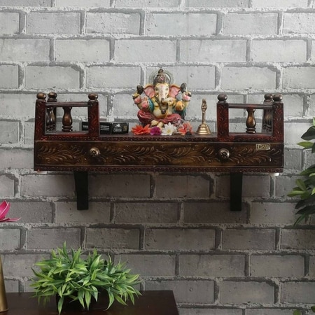 D'Dass Copper Mdf and Sheesham Wooden Temple For Pooja