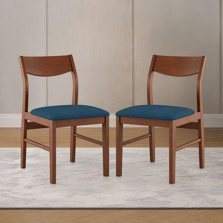 Augusta Solid Wood Dining Chair Set Of 2 In Dark Walnut Finish With Blue Fabric Colour
