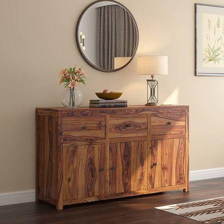 Striado Solid Wood Sideboard in Teak Finish