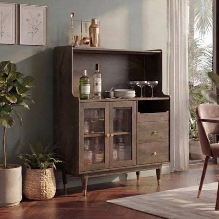 Klint Solid Wood Bar Cabinet (Danish Walnut Finish)