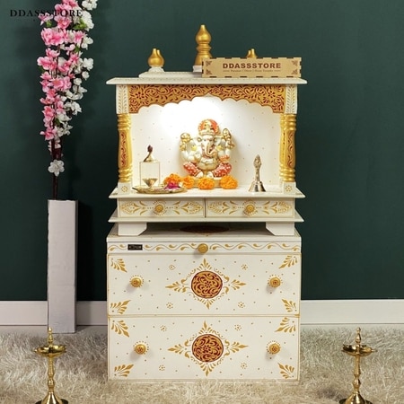 D'Dass Multi Color Mdf and Sheesham Wooden Temple With Cabinet For Pooja