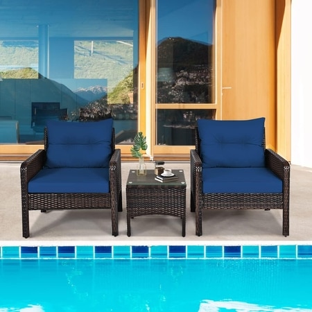 Carry Bird Wicker Patio Furniture Outdoor Balcony Chairs In Brown And Blue Colour