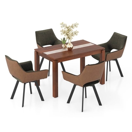 Atlas Crest Solid Wood 4 Seater Dining Table With 4 Casey Swivel Dining Chairs (Finish : Honey, Chair Colour : Dual Tone)