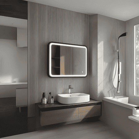 Modern Rectangular LED Mirror with Gold Stainless Steel Frame